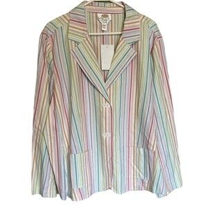Talbots Blazer 22W Petites Jacket Multicolored Striped Button Down Career NEW
